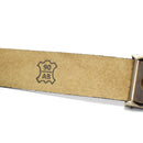 Close-up of genuine leather marking stamped 90 AB on the underside of a German army military belt strap.
