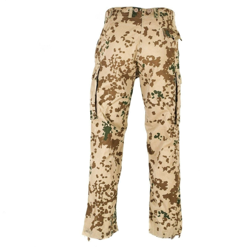 Genuine German army desert tropical camouflage pants with cargo pockets, durable lightweight military trousers.