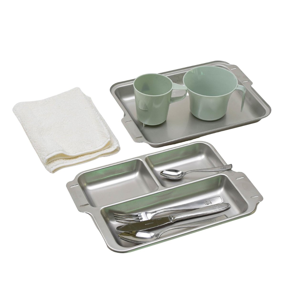 Echtes deutsches Militär-Essbesteck-Set, komplett, Besteck, Tassen, Teller, Camping, NEU