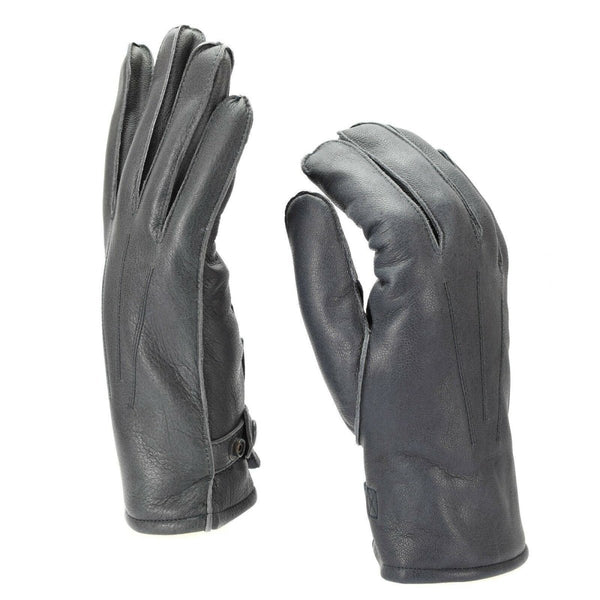 Pair of genuine German police grey leather gloves lined with wool for winter warmth and durability