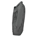 Side view of genuine Greek Army M65 unlined grey military surplus jacket with buttoned cuffs and epaulets