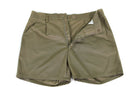 Genuine Italian army shorts in khaki with zippered front, button closure, and belt loops for adjustable fit