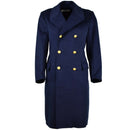 Genuine Italian military wool overcoat in blue with double-breasted gold buttons, designed for Air Force officers.