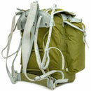 Vintage Norwegian military backpack with metal frame, durable canvas and leather straps, designed for rugged outdoor use