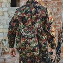 Swiss Alpen camo sniper rucksack backpack in rugged canvas with suspenders, perfect for outdoor and tactical use.
