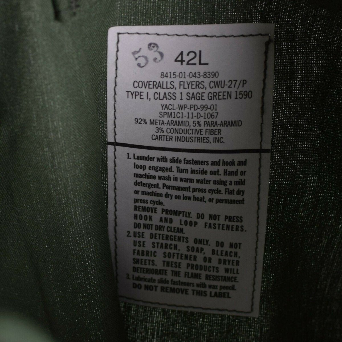 Echter US-Armee-Overall USAF CWU-27/P Fluganzug. Grüner Nomex-Feuerschutz