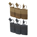 Two Helikon-Tex triple carbine magazine pouches in tan and black Cordura material with MOLLE attachments