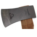 Close-up of HULTAFORS HY 10-1.5 SV felling axe head made of durable carbon steel with a hickory wood handle
