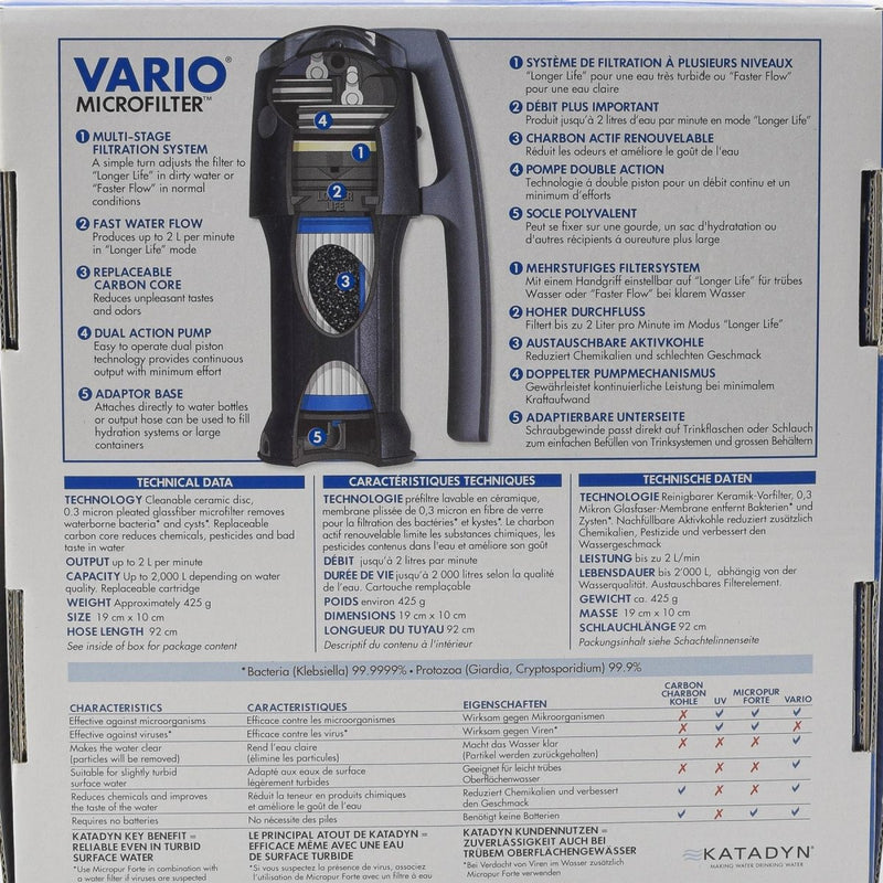 Katadyn Vario Wasserfilter Langlebig Camping Notfall Reinigung Premium