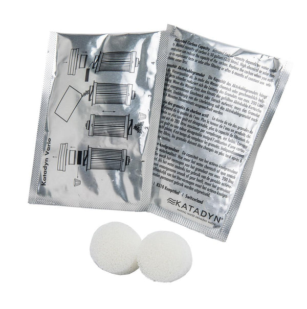 Katadyn Vario activated carbon replacement kit 2 packs with instructions for clean water filtration maintenance