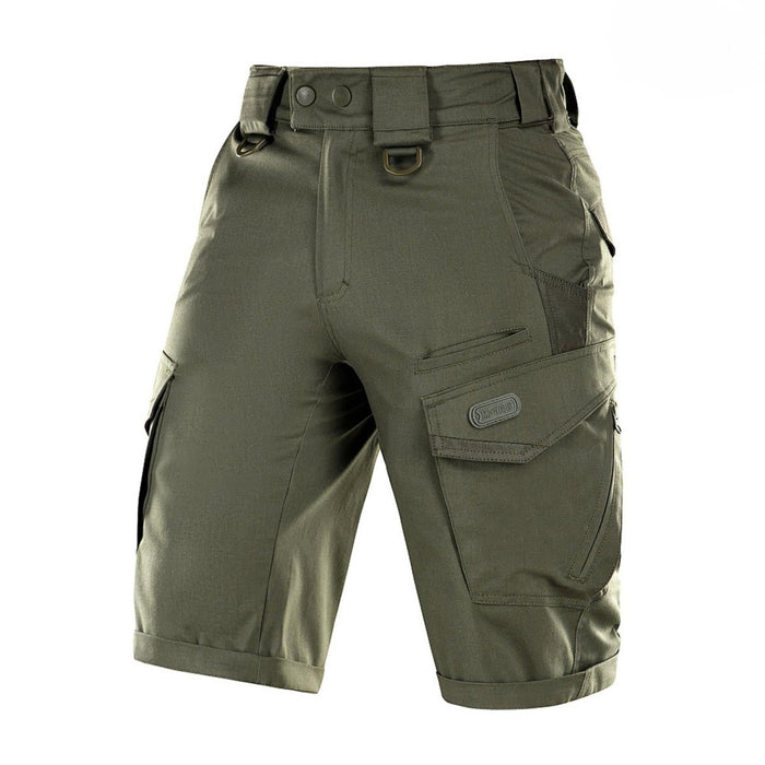 Olivgrüne M-TAC-Cargo-Bermudashorts aus Ripstop in Militärqualität mit Reißverschluss und praktischen Taschen für Herren