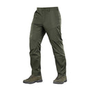 Olive green M-TAC military tactical pants with water-resistant ripstop fabric and multiple cargo pockets.