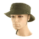 M-TAC Olive military-style boonie hat with adjustable chin strap and camouflage loops for outdoor tactical use.
