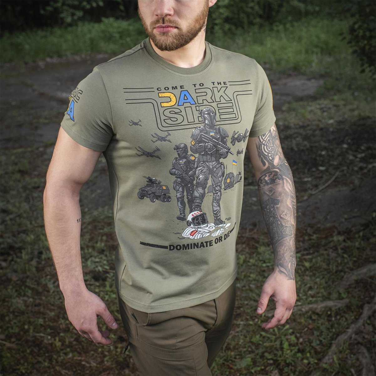 M-TAC Militärstil klassisches T-Shirt Kurzarm Unterwäsche ukrainische Flagge Oliv
