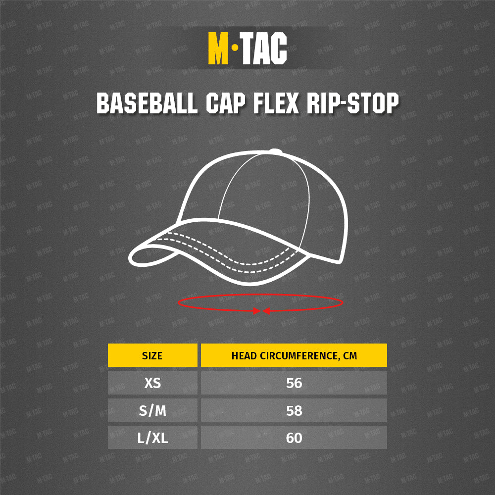 M-Tac Taktische Baseballkappe, flexible Passform, Ripstop-Klettverschluss, dunkles Olivgrün, L/XL