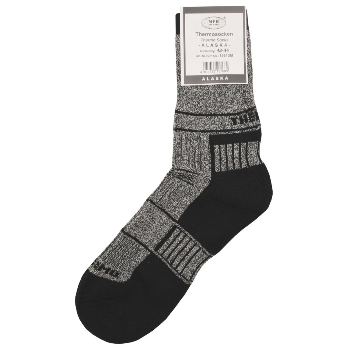 MFH Alaska Thermosocken, trockene Füße, gepolsterte Sohle, integrierte Fußgewölbeunterstützung, Grau