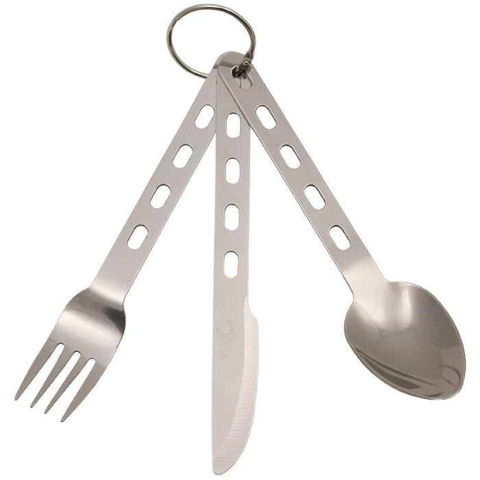 Besteckset der Marke MFH, 3-teilig, Edelstahl, Messer, Löffel, Gabel, Essbesteck, NEU – GoMilitar