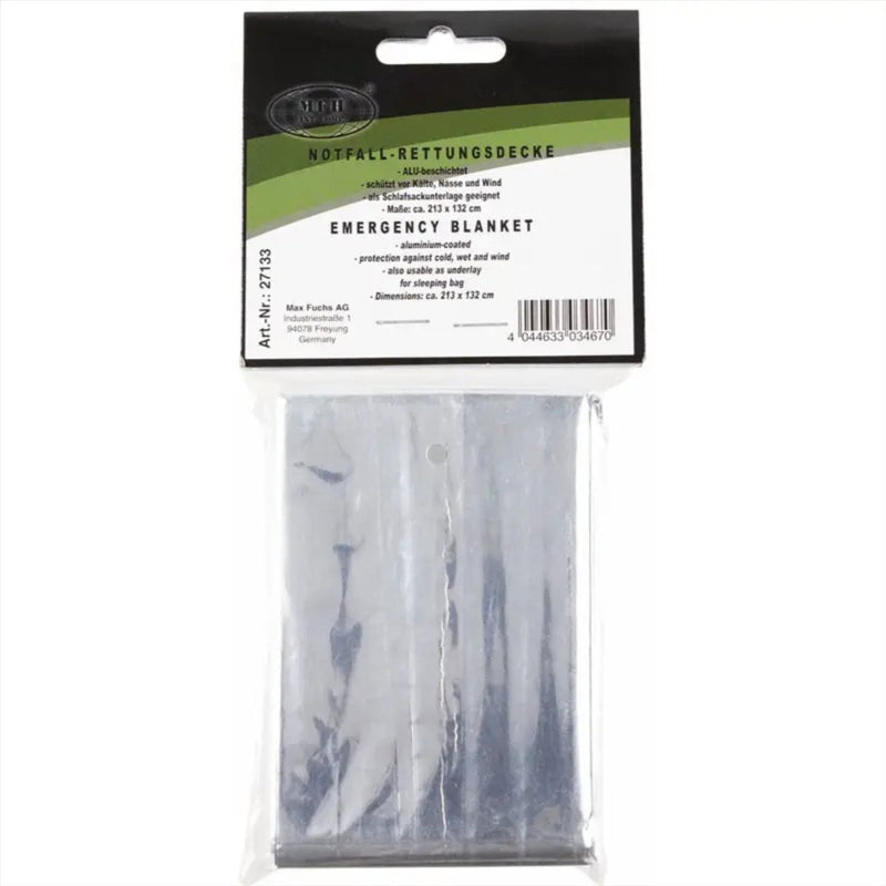 MFH Emergency Life Blanket 213×132 cm Aluminium Coated Survival Foil
