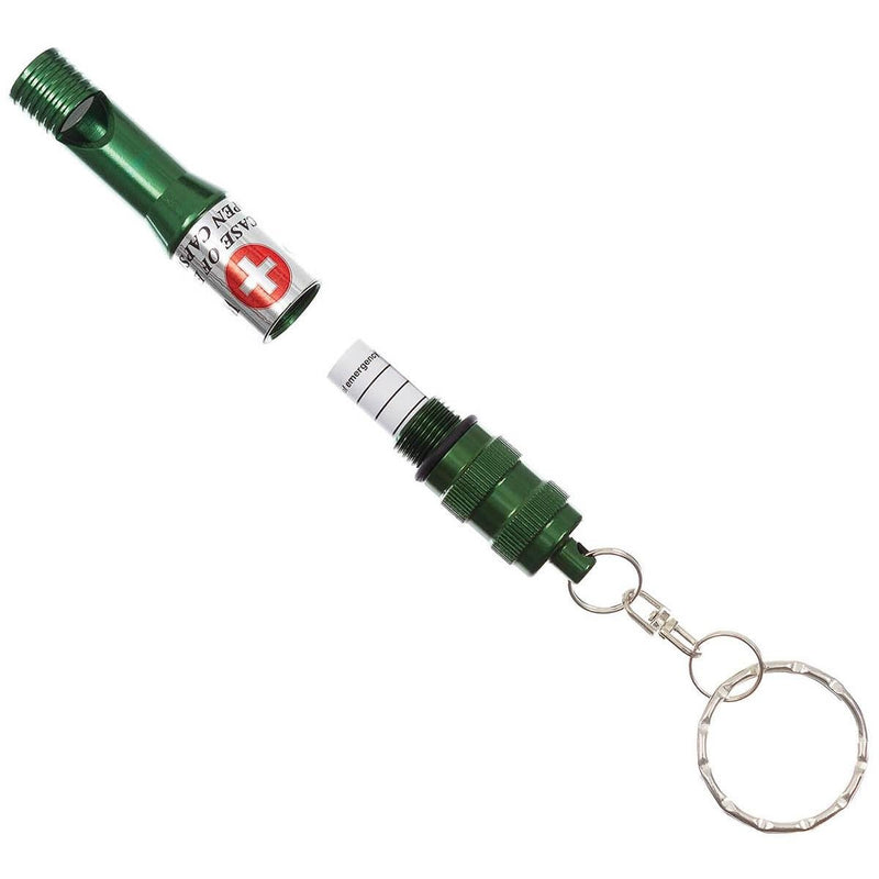 MFH Emergency Whisle Waterproof Keychain ID Capsule Anodized Aluminium Olive - GoMilitar
