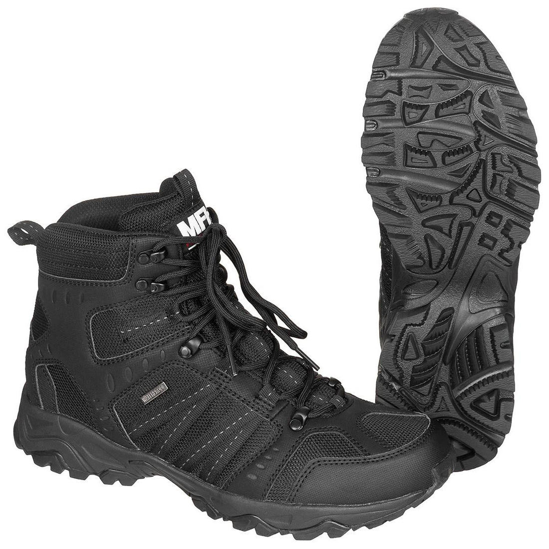 MFH Taktische Kampfstiefel, wasserdicht, atmungsaktiv, schnell trocknend, HBR-Membran, Schwarz