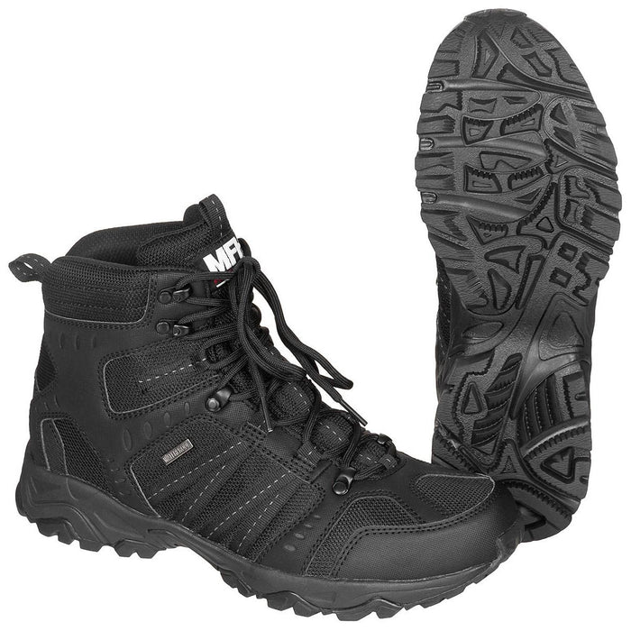 MFH Taktische Kampfstiefel, wasserdicht, atmungsaktiv, schnell trocknend, HBR-Membran, Schwarz – GoMilitar