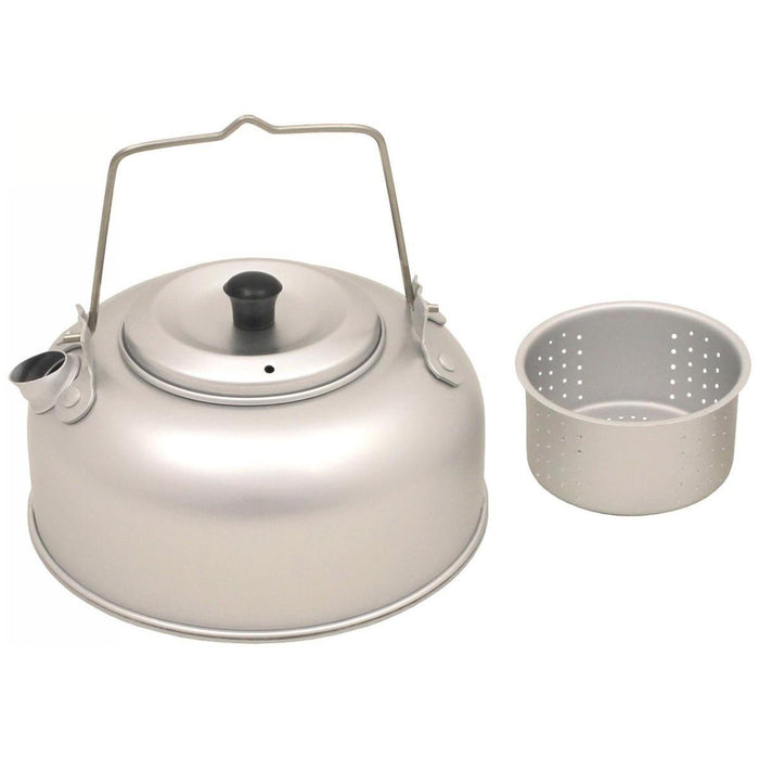 Leichter Camping-Teekessel aus Aluminium mit Deckel und integriertem Teesieb, 1 Liter Fassungsvermögen für den Außenbereich.