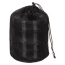 Compact MFH Travel stainless steel camping cook set in black mesh drawstring carrying bag for hiking and outdoor use