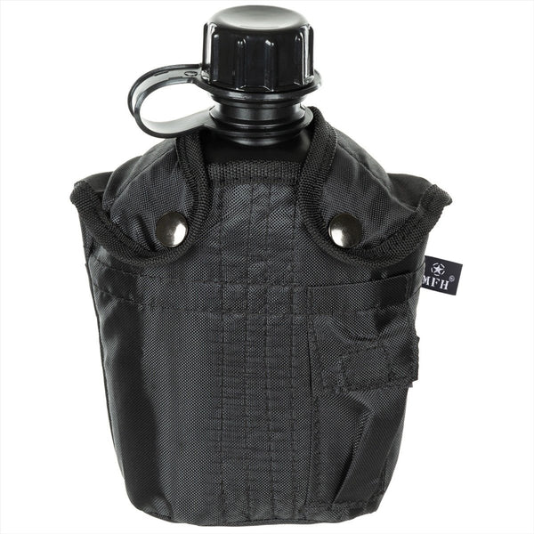 MFH US Military Plastic Kantine 1L Schraubkappe Clips Ansatz BPA kostenlos schwarz