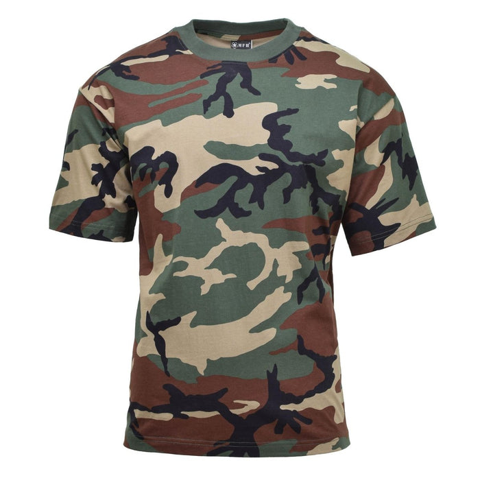 Kurzarm-T-Shirt im US-Militärstil mit Waldtarnmuster, atmungsaktivem, strapazierfähigem und leichtem Stoff.