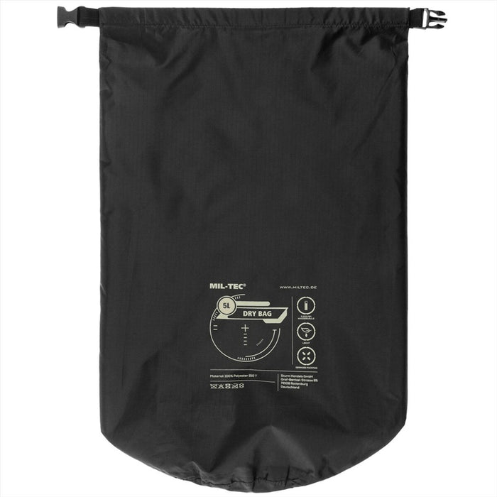 MIL-TEC 5L Dry Bag Wasserdichter Rollverschluss zur Aufbewahrung von Outdoor-Ausrüstung Schwarz - GoMilitar