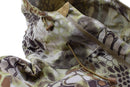 Close-up of Mil-Tec MANDRA camo waterproof hardshell jacket with adjustable hood and zipper closure
