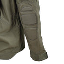 Close-up of Mil-Tec Chimera jacket sleeve in olive drab with reinforced padded elbow and adjustable cuff strap.