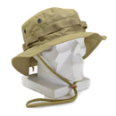 Coyote brown Mil-Tec military-style boonie hat with chin strap, ripstop fabric, lightweight and durable for outdoor use.