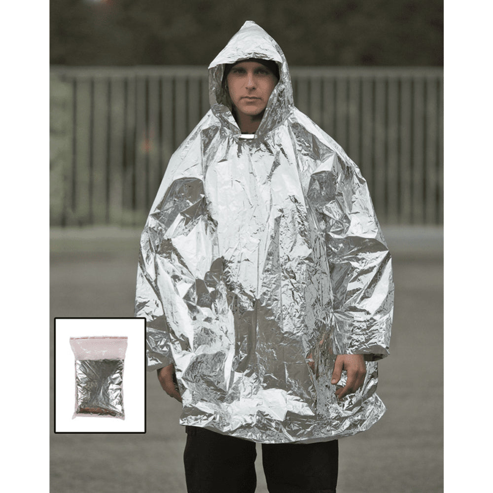 Mil-Tec Notfall-Überlebens-Poncho mit Kapuze, leichter Thermo-Regenschutz