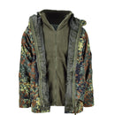 Mil-Tec German army Flecktarn waterproof parka with detachable fleece liner, durable and breathable military jacket.
