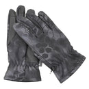 Black Mil-Tec men's softshell gloves with Mandra camo pattern and Thinsulate lining for warmth and durability in winter.