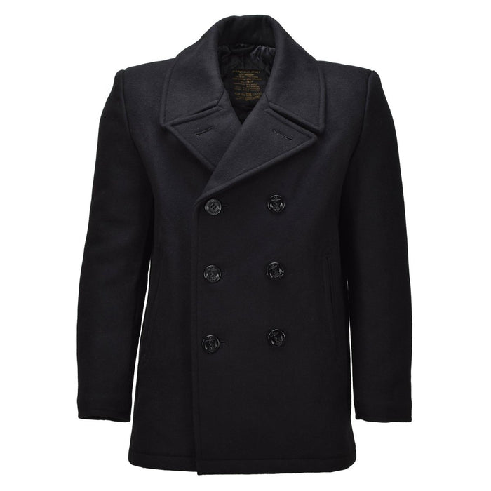 MIL - TEC Herren Pea Coat Wollmischung Zweireihige Jacke im Marine-Stil Schwarz - GoMilitar