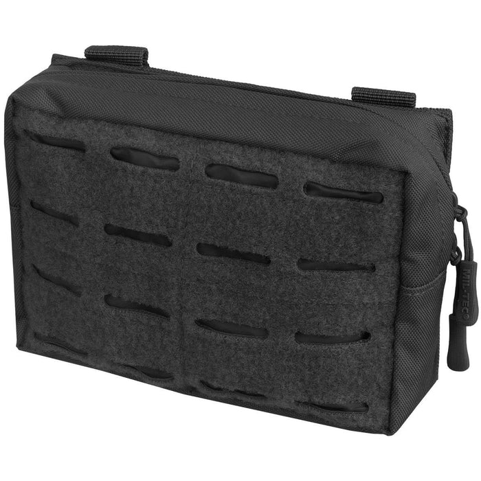 Kompakte, schwarze MIL-TEC taktische MOLLE-Gürteltasche mit strapazierfähigem, lasergeschnittenem Gurtband für eine sichere Organisation der Ausrüstung.
