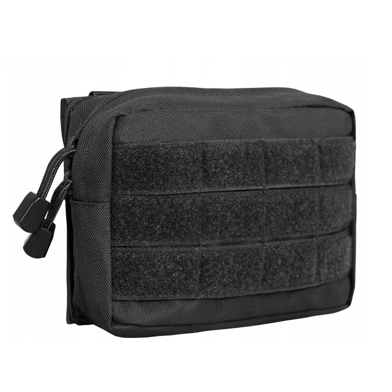 Black MIL-TEC tactical MOLLE pouch with zipper, designed for belt or gear attachment and durable outdoor use