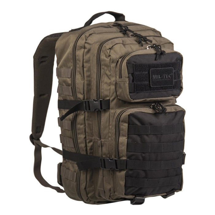 MIL-TEC U.S. Assault Ranger 20L Rucksack in Olivschwarz mit MOLLE-System und gepolsterten Trägern zum Wandern und Trekking