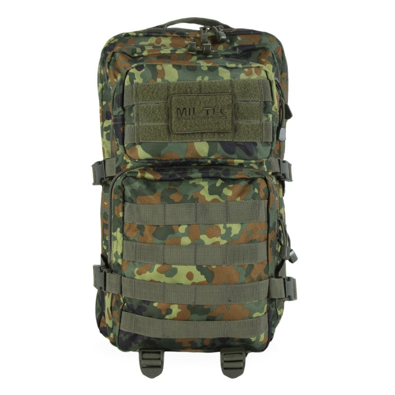 MIL-TEC U.S. Assault 36L flecktarn tactical backpack with multiple compartments and durable construction for outdoor use.