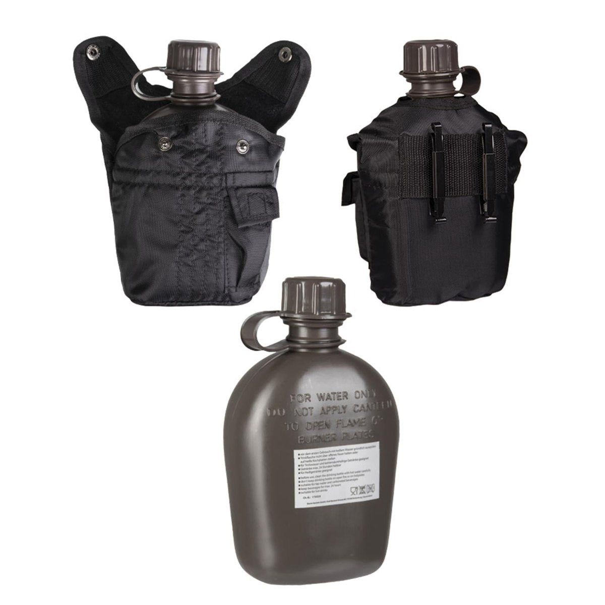 MIL-TEC Kunststoff-Feldflasche im US-Stil, 1-Liter-Abdeckung im Lieferumfang enthalten, taktisches Outdoor-Schwarz