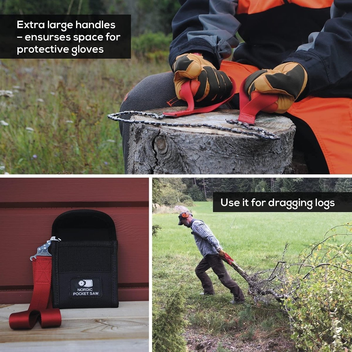 NORDIC POCKET SAW tragbares Survival-Werkzeug hochwertige Wander-Kettensäge orange Griffe