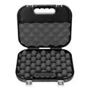Black hard-shell carrying case with foam interior on a white background