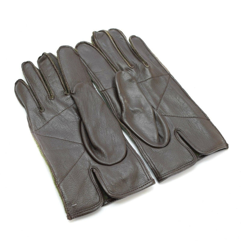 Pair of vintage WWII style brown leather combat gloves with reinforced stitching and durable palm design