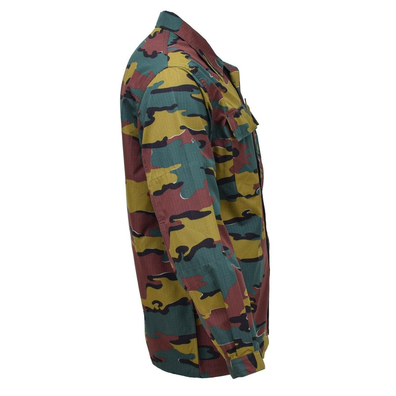 Original Belgian Army field combat shirt with jigsaw camouflage pattern, made from durable ripstop fabric for tough field use