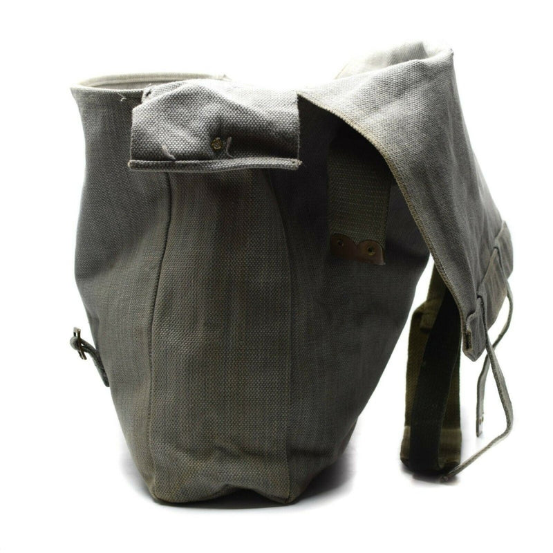 Original British Army M37 haversack in grey canvas with buckle closure and large storage capacity side bag