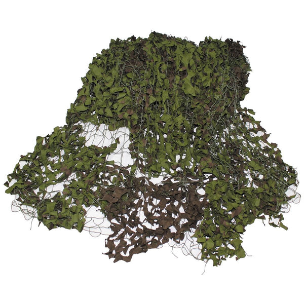 Green and brown camouflage netting on a white background