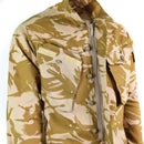 British army desert camo combat jacket with fire-resistant Kermel blend fabric and multiple pockets.