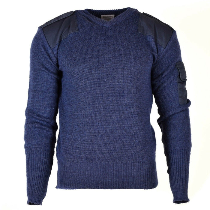 Original britischer Armeepullover V-Ausschnitt Commando Jumper Pullover Wolle blau grau - GoMilitar